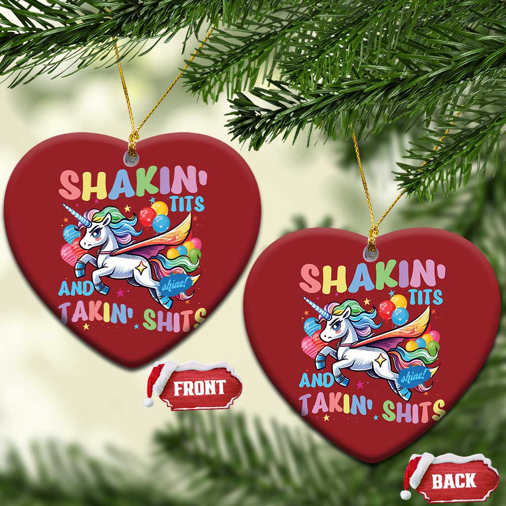 Shakin' Tits and Takin' Shits Christmas Ornament Naughty Funny Unhinged Unicorn TS10