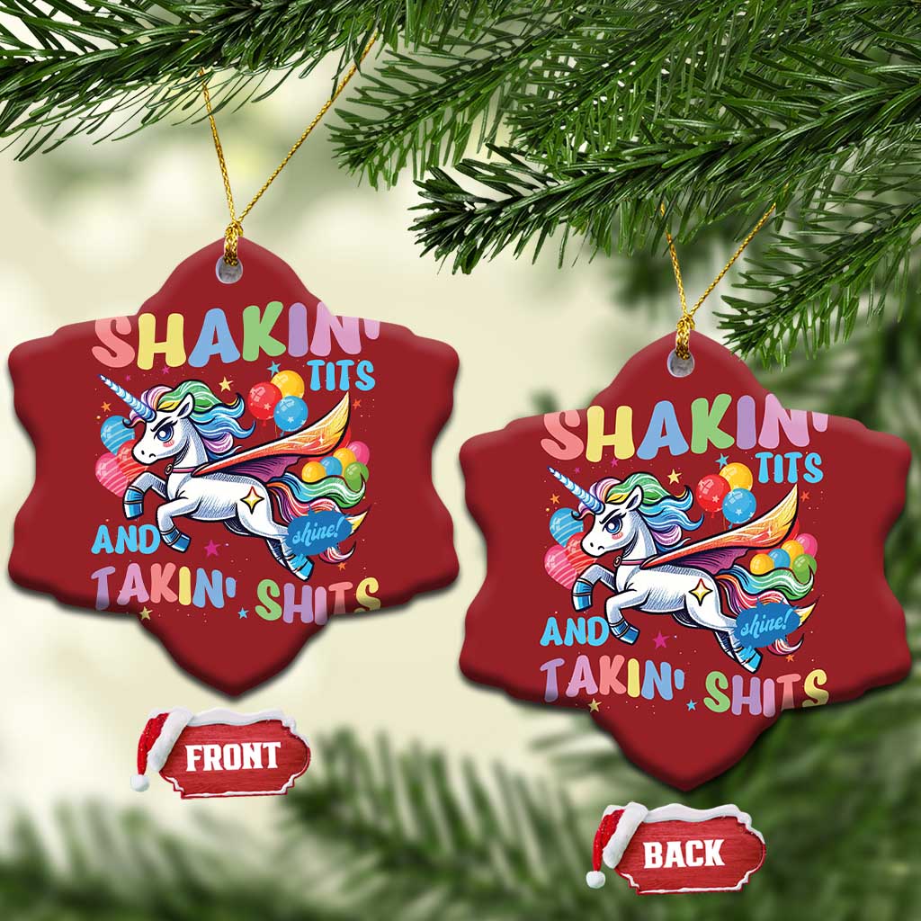Shakin' Tits and Takin' Shits Christmas Ornament Naughty Funny Unhinged Unicorn TS10