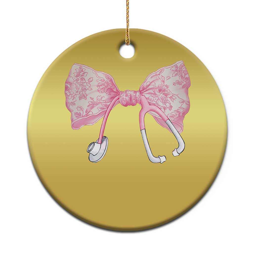Pink Coquette Nurse Christmas Ornament Toile de Jouy Stethoscope Bow TS10