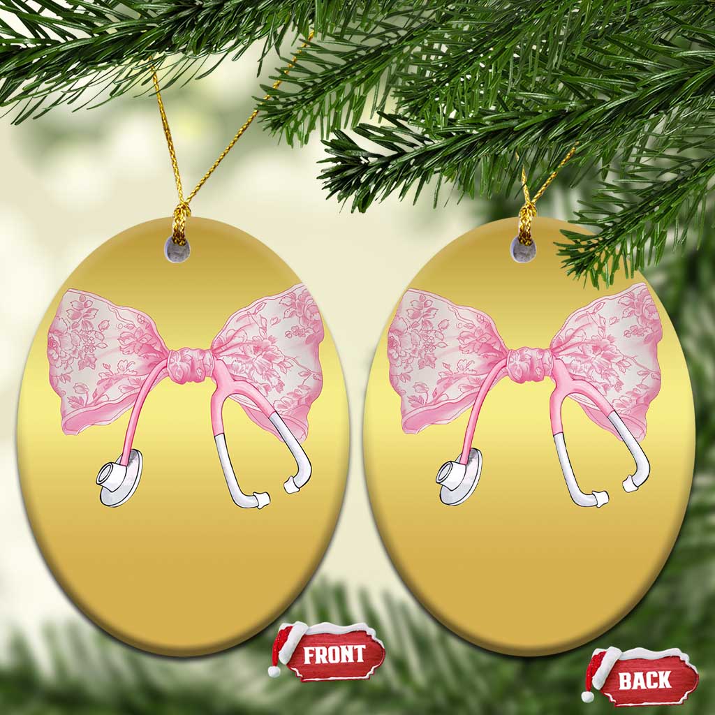 Pink Coquette Nurse Christmas Ornament Toile de Jouy Stethoscope Bow TS10