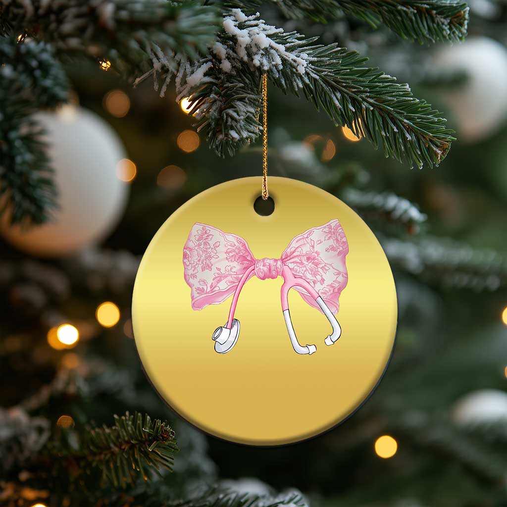 Pink Coquette Nurse Christmas Ornament Toile de Jouy Stethoscope Bow TS10