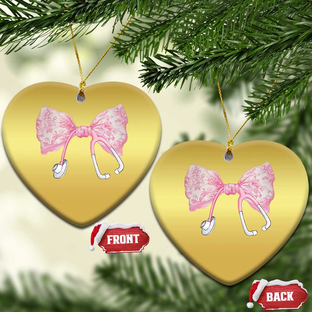 Pink Coquette Nurse Christmas Ornament Toile de Jouy Stethoscope Bow TS10
