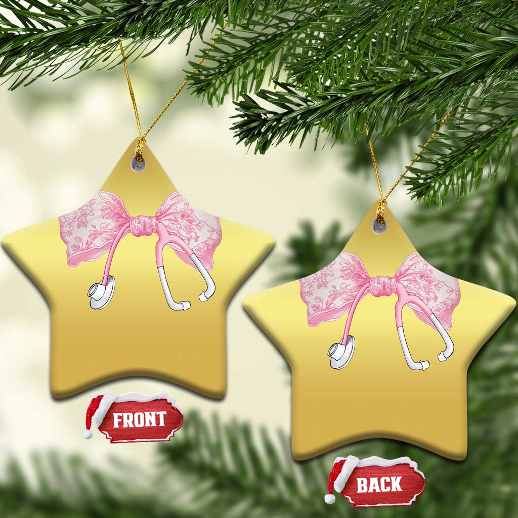 Pink Coquette Nurse Christmas Ornament Toile de Jouy Stethoscope Bow TS10