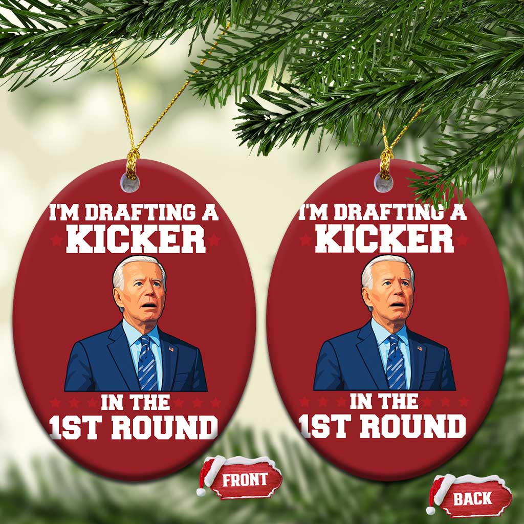 Funny Fantasy Football Christmas Ornament Joe Biden Confused Drafting Kicker Draft Party TS10