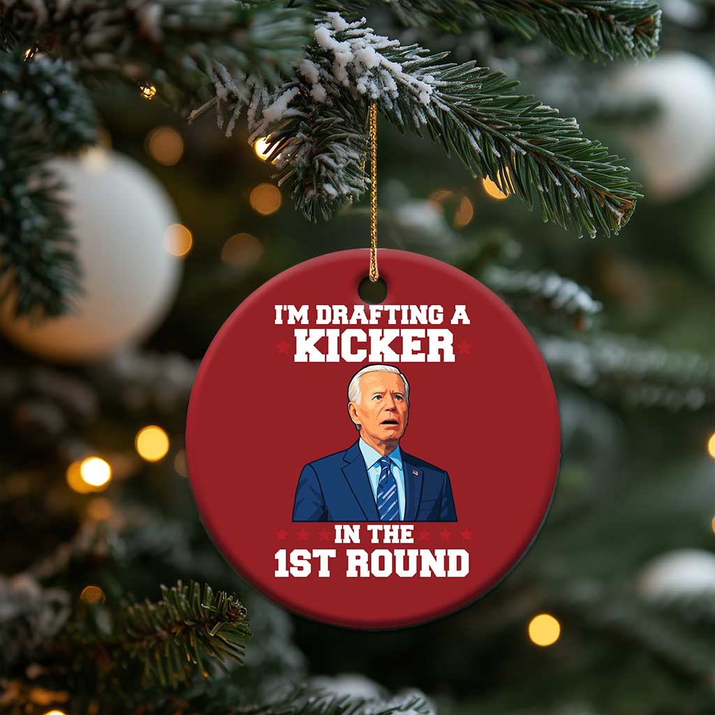 Funny Fantasy Football Christmas Ornament Joe Biden Confused Drafting Kicker Draft Party TS10