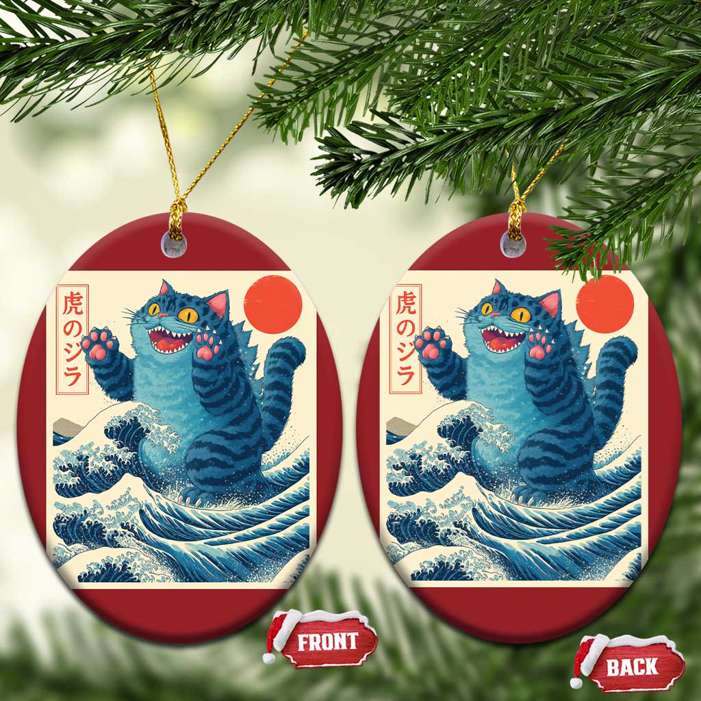 Blue Catzilla Cat Japanese Art Christmas Ornament Kawaii Demon Tiger Funny Kitty Dad Gifts TS10