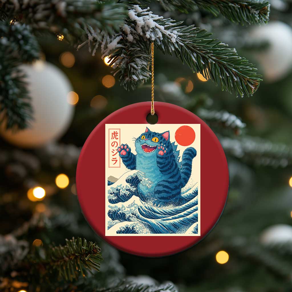 Blue Catzilla Cat Japanese Art Christmas Ornament Kawaii Demon Tiger Funny Kitty Dad Gifts TS10