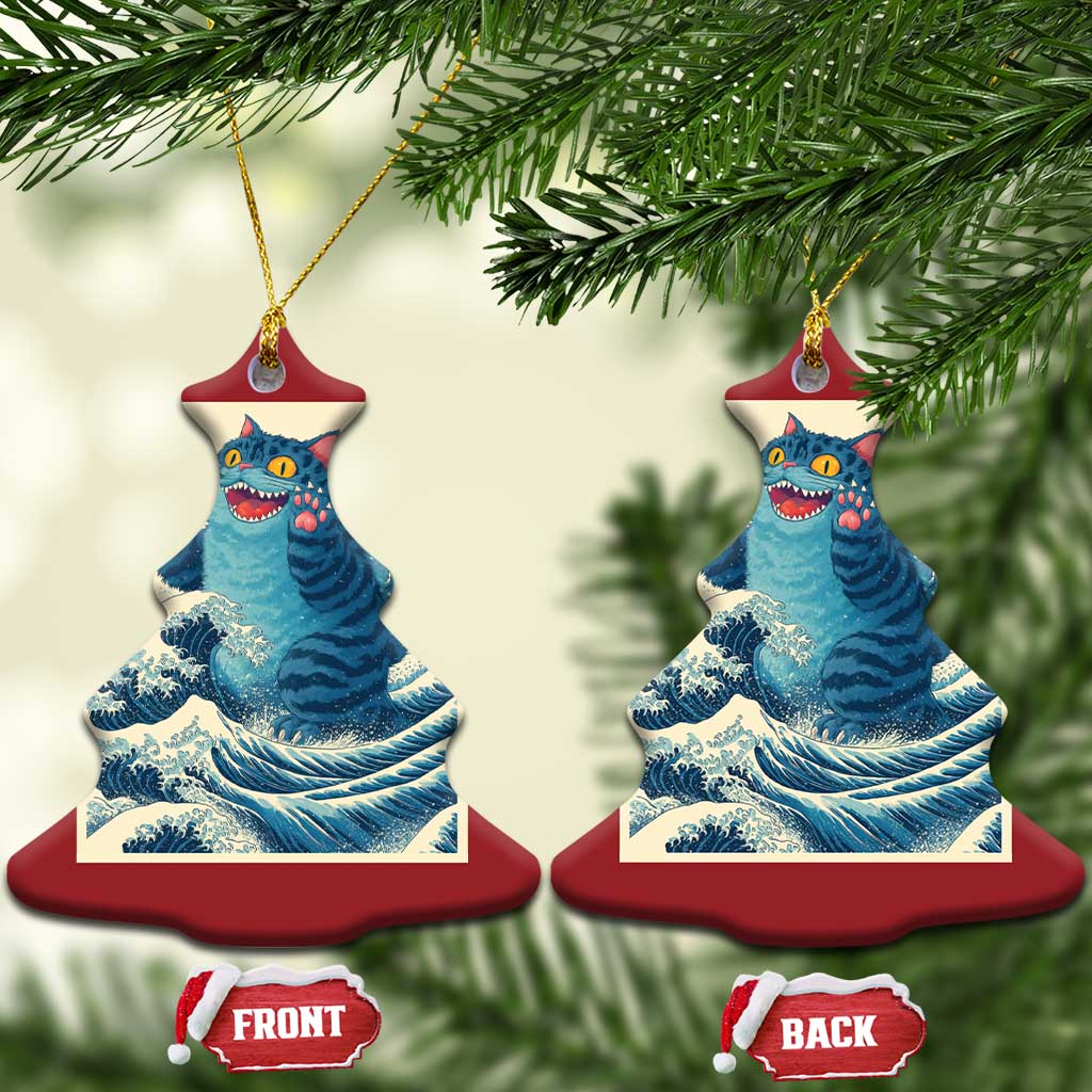 Blue Catzilla Cat Japanese Art Christmas Ornament Kawaii Demon Tiger Funny Kitty Dad Gifts TS10