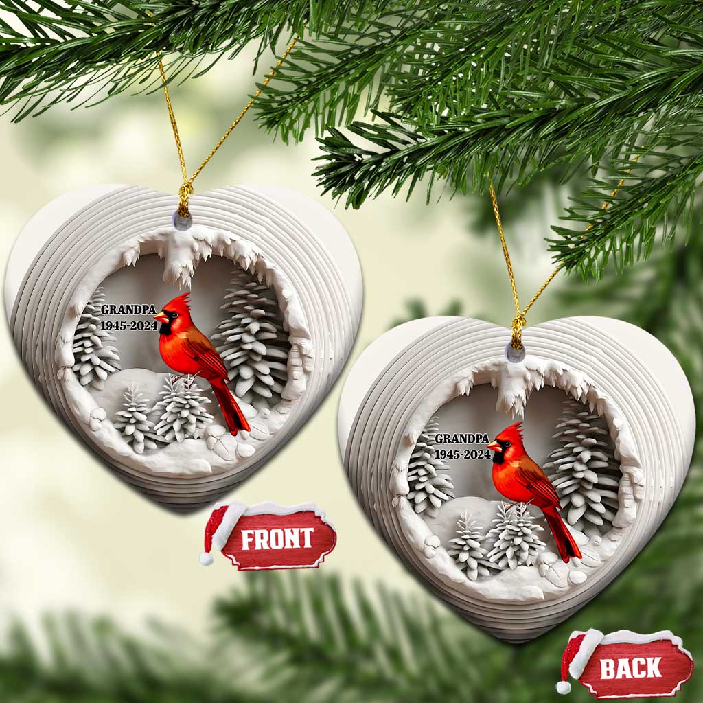 Personalized Grandpa Memorial Christmas Ornament Custom Year Loss of Grandfather Gift Red Cardinal Ceramic Ornament TS10
