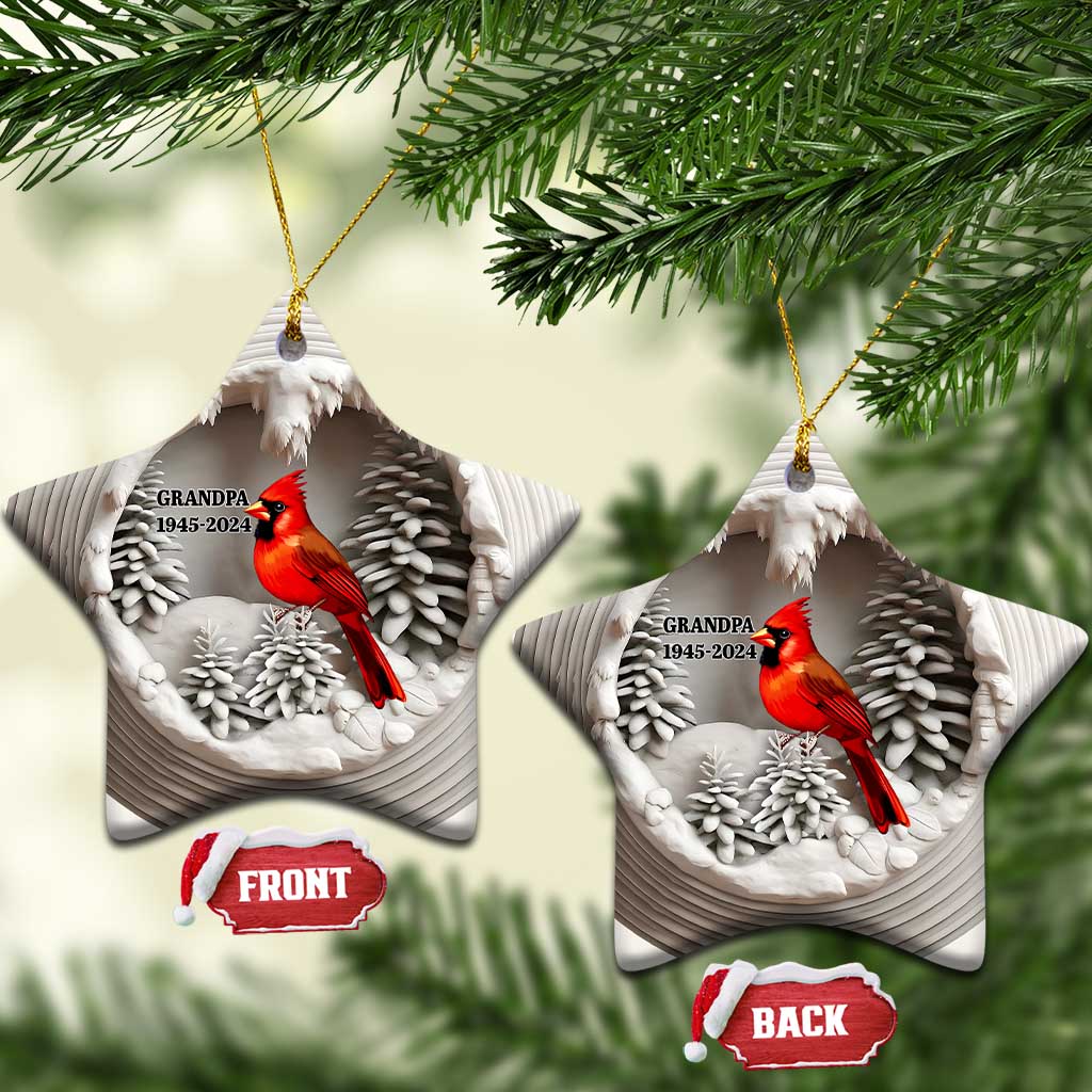 Personalized Grandpa Memorial Christmas Ornament Custom Year Loss of Grandfather Gift Red Cardinal Ceramic Ornament TS10