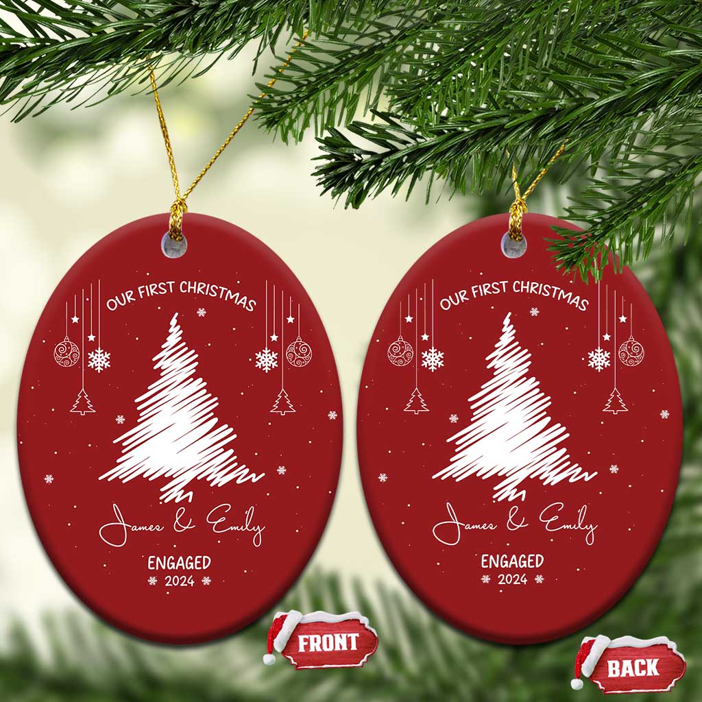 Personalized Engagement Christmas Ornament Custom Name Our First Christmas Engaged 2024 Xmas Gift TS10