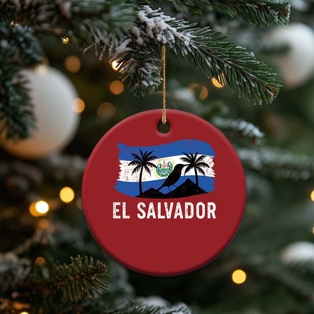 El Salvador Flag Christmas Ornament Salvadoran Pride Torogoz Bird Palm Tree Volcano TS10