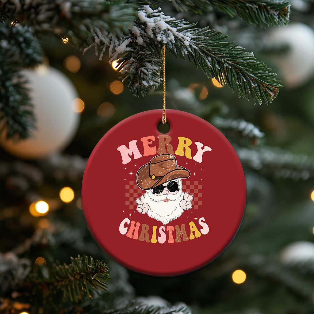 Cowboy Christmas Ornament Vintage 90s Western Groovy Santa Claus Xmas Vibes TS10