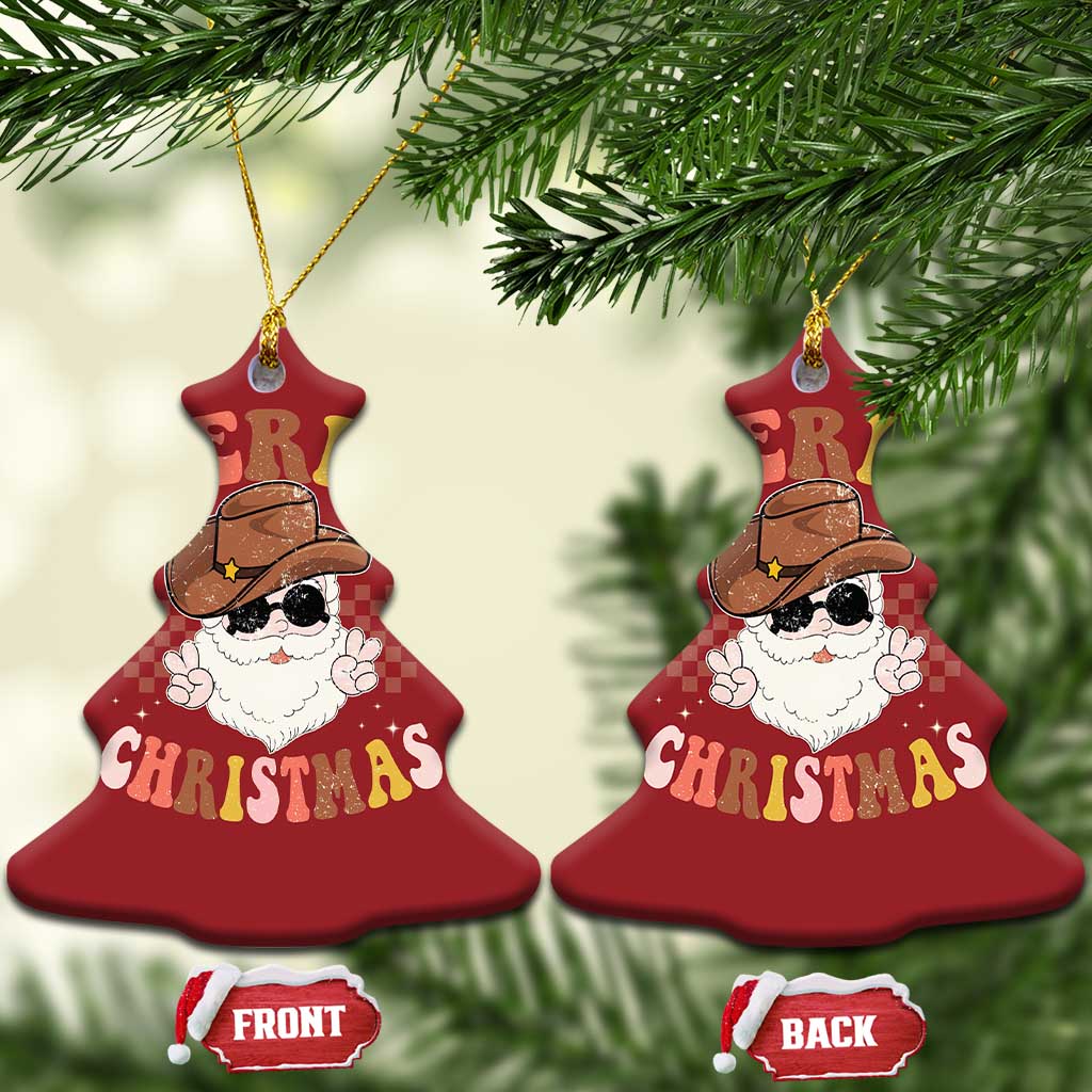 Cowboy Christmas Ornament Vintage 90s Western Groovy Santa Claus Xmas Vibes TS10