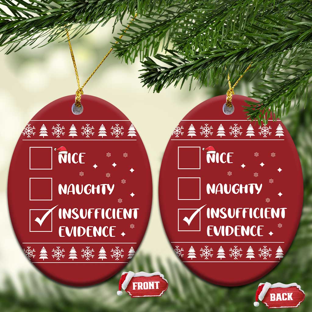 Funny Santa Christmas Ornament Nice Naughty Insufficient Evidence Xmas List TS10
