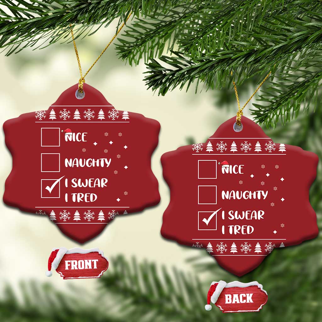 Funny Santa Christmas Ornament Nice Naughty I Swear I Tried Xmas List TS10