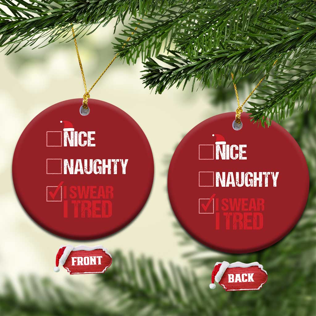 Santa Christmas Ornament Nice Naughty I Swear I Tried Xmas List TS10
