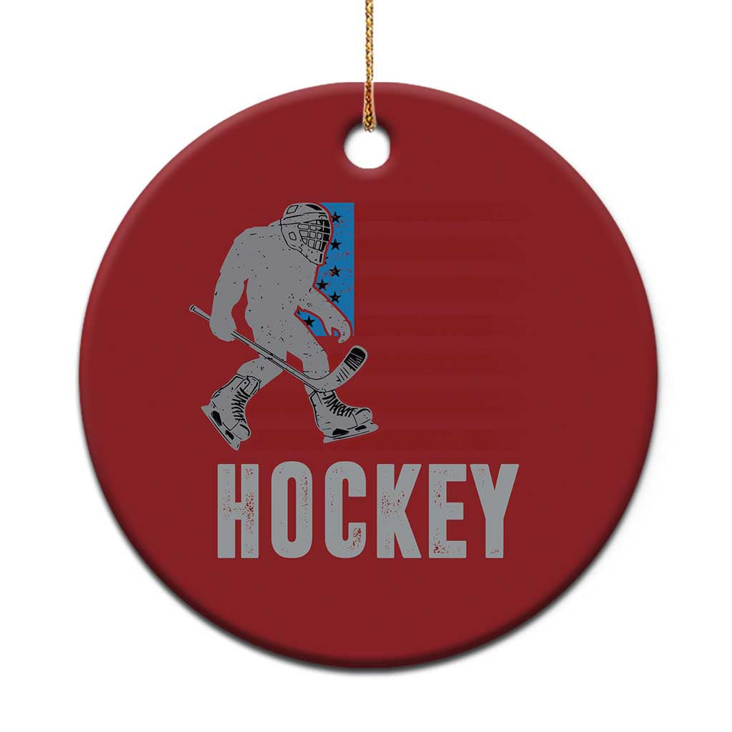 Hockey Bigfoot USA Flag Christmas Ornament Vintage Patriotic Ice Hockey Player TS10