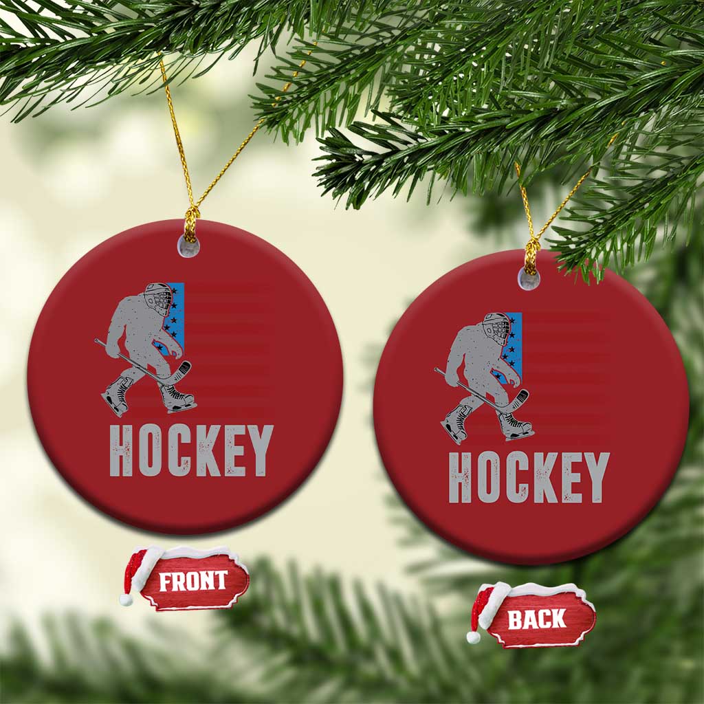 Hockey Bigfoot USA Flag Christmas Ornament Vintage Patriotic Ice Hockey Player TS10