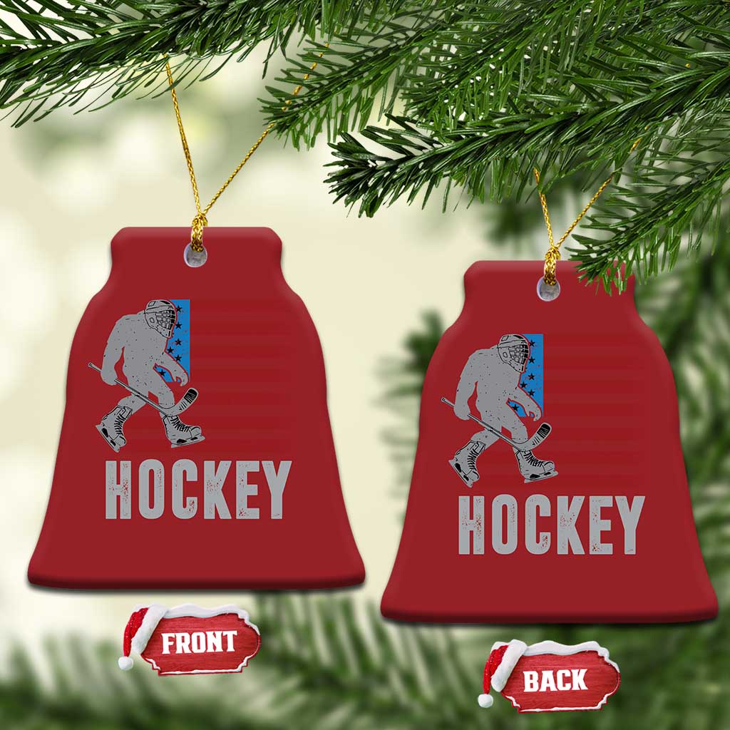 Hockey Bigfoot USA Flag Christmas Ornament Vintage Patriotic Ice Hockey Player TS10