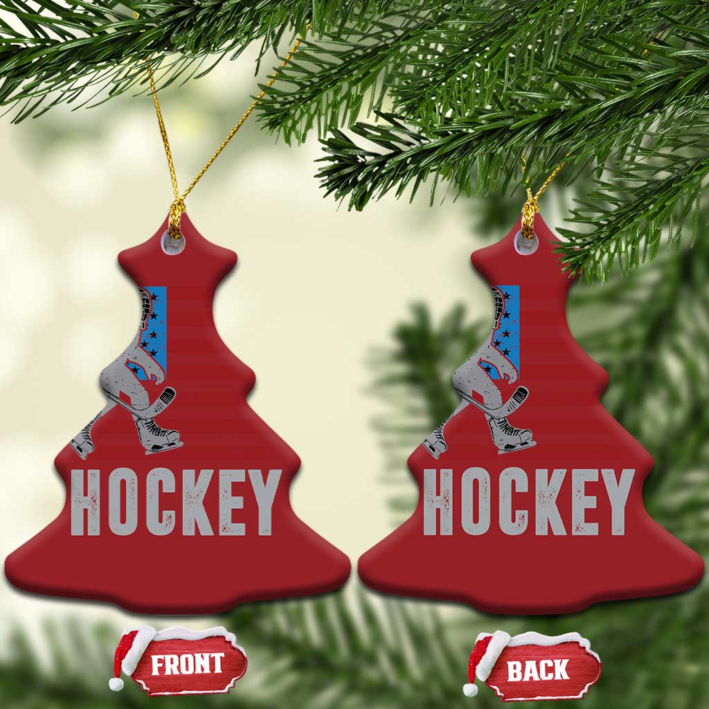 Hockey Bigfoot USA Flag Christmas Ornament Vintage Patriotic Ice Hockey Player TS10