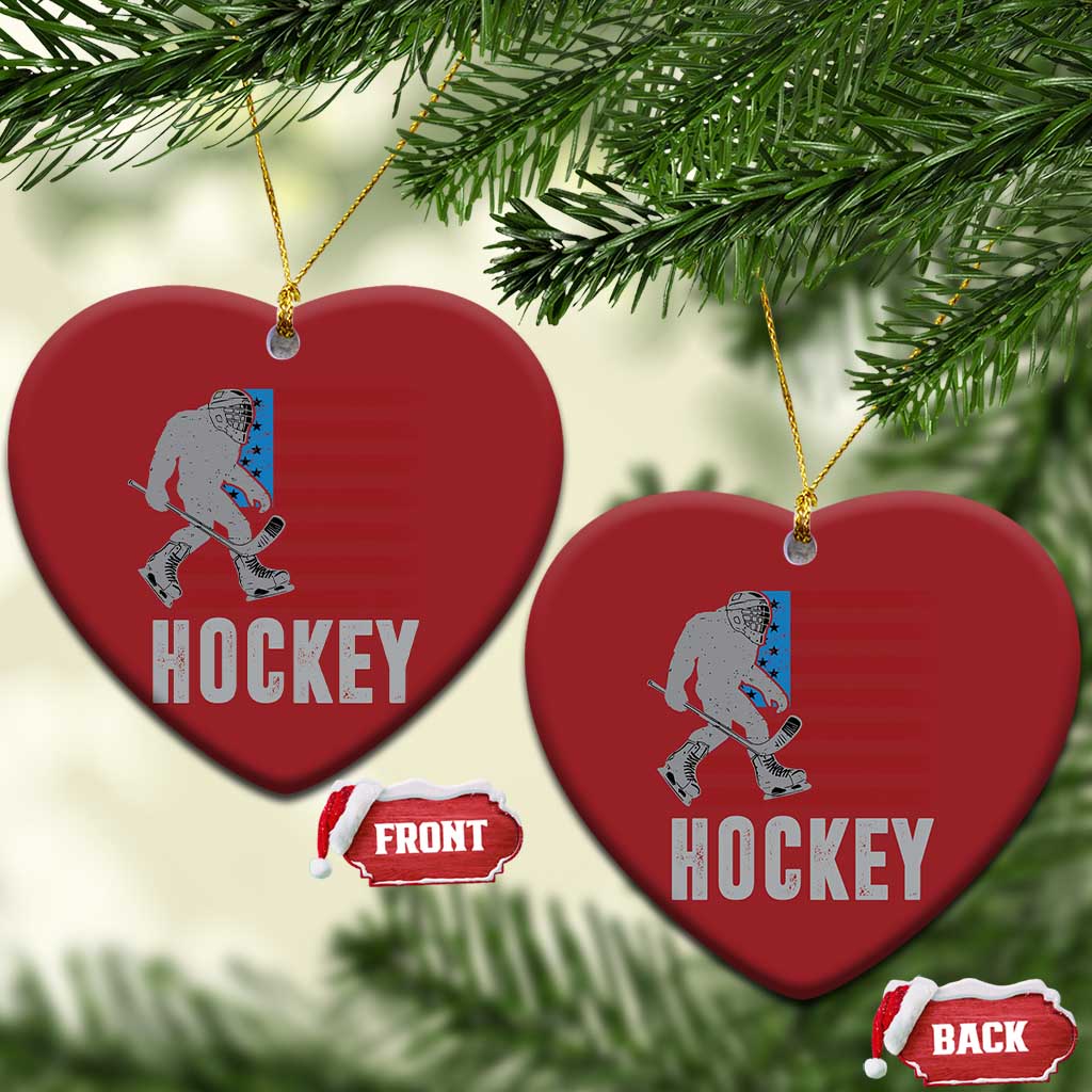 Hockey Bigfoot USA Flag Christmas Ornament Vintage Patriotic Ice Hockey Player TS10