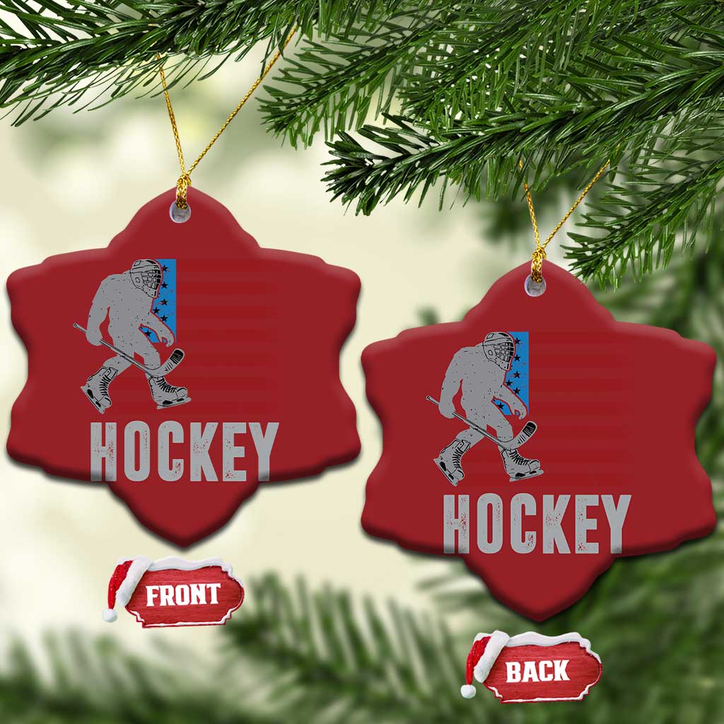 Hockey Bigfoot USA Flag Christmas Ornament Vintage Patriotic Ice Hockey Player TS10