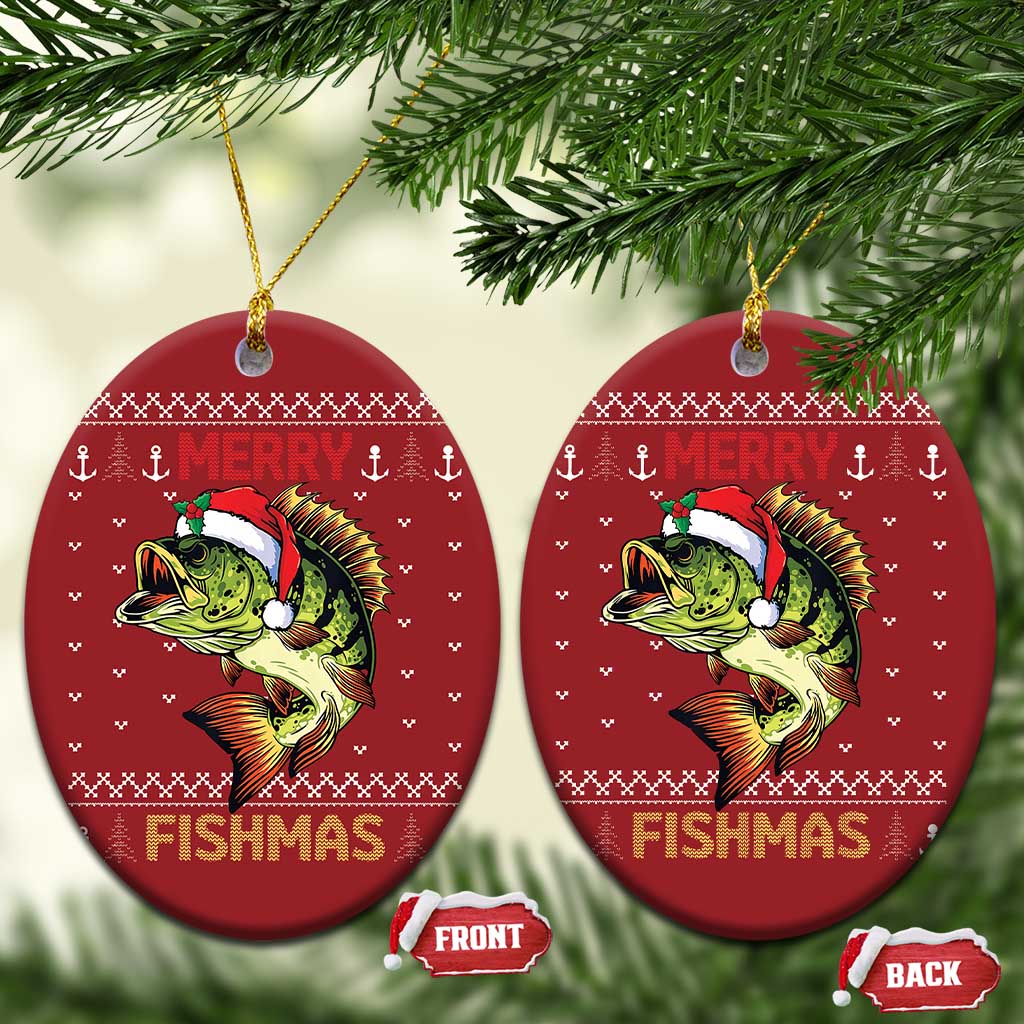 Fishing Christmas Ornament Merry Fishmas Bass Fish Ugly Sweater TS10