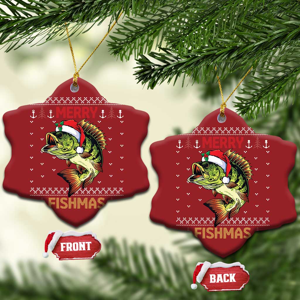 Fishing Christmas Ornament Merry Fishmas Bass Fish Ugly Sweater TS10
