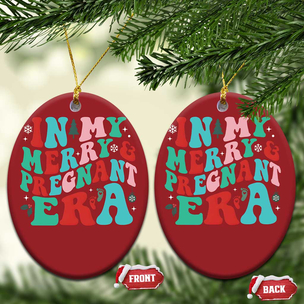 Pregnancy Announcement Christmas Ornament Merry & Pregnant Era Cute Groovy Christmas Holiday Xmas TS10