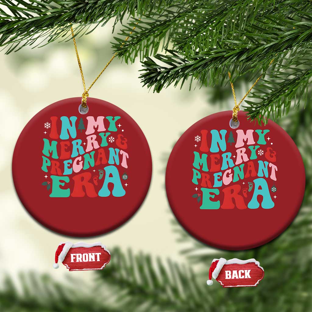 Pregnancy Announcement Christmas Ornament Merry & Pregnant Era Cute Groovy Christmas Holiday Xmas TS10