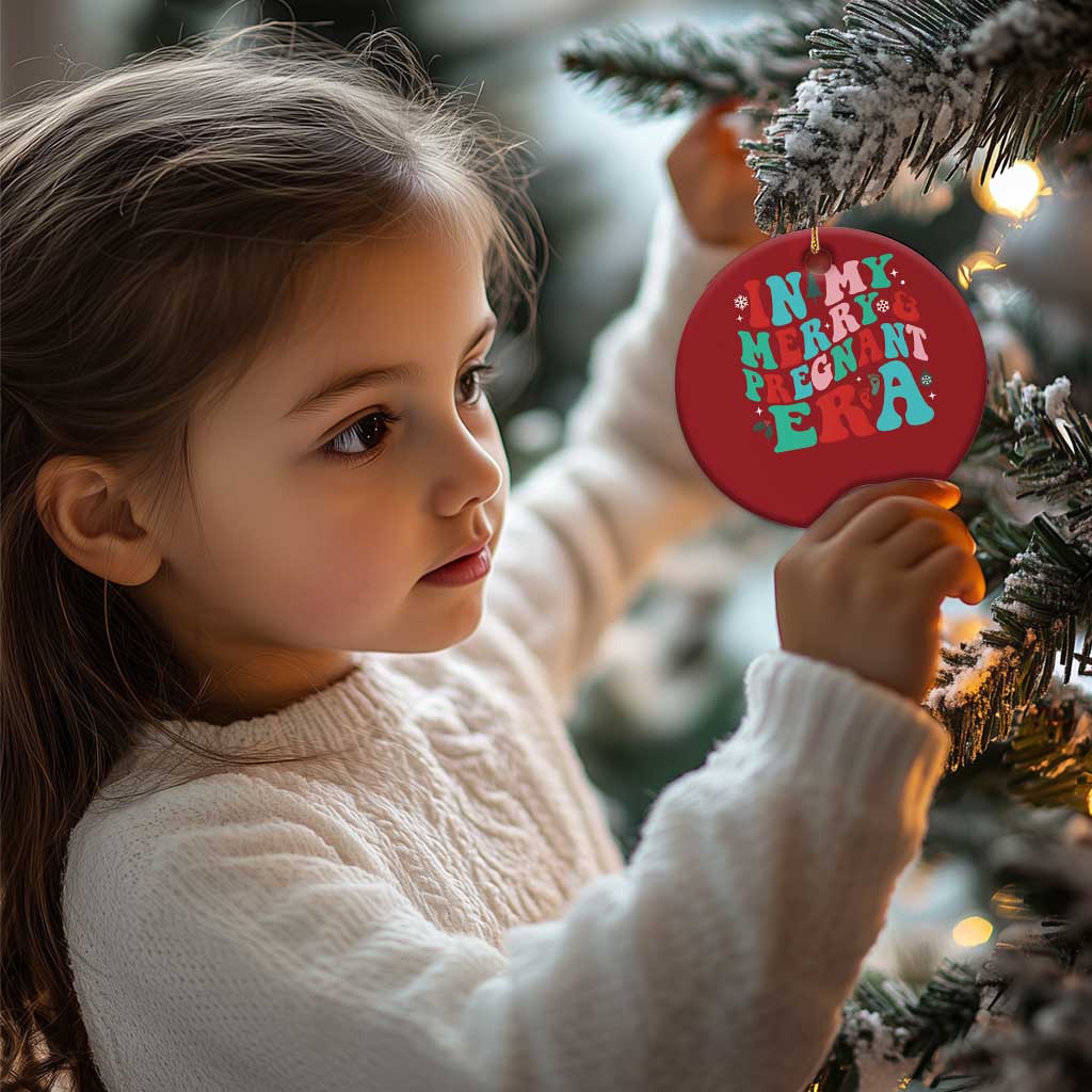 Pregnancy Announcement Christmas Ornament Merry & Pregnant Era Cute Groovy Christmas Holiday Xmas TS10
