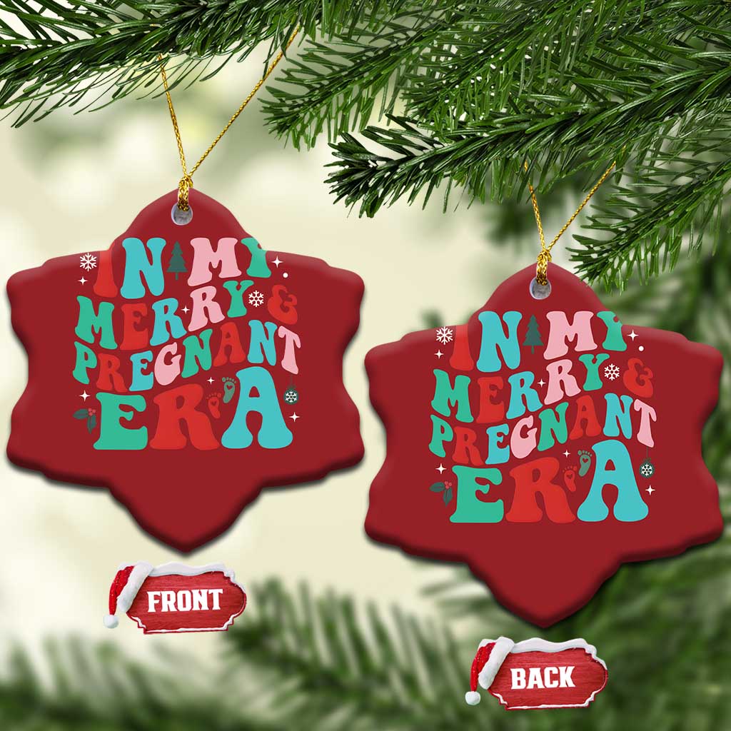 Pregnancy Announcement Christmas Ornament Merry & Pregnant Era Cute Groovy Christmas Holiday Xmas TS10