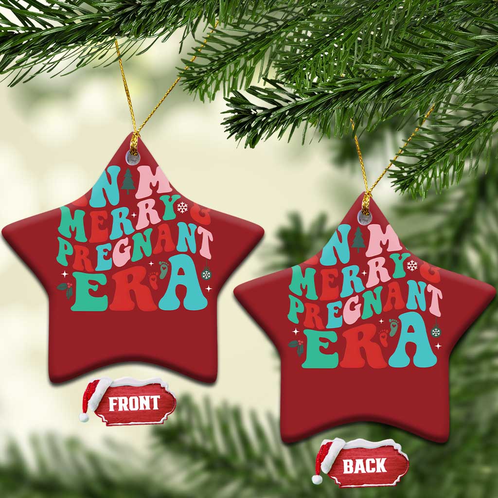 Pregnancy Announcement Christmas Ornament Merry & Pregnant Era Cute Groovy Christmas Holiday Xmas TS10