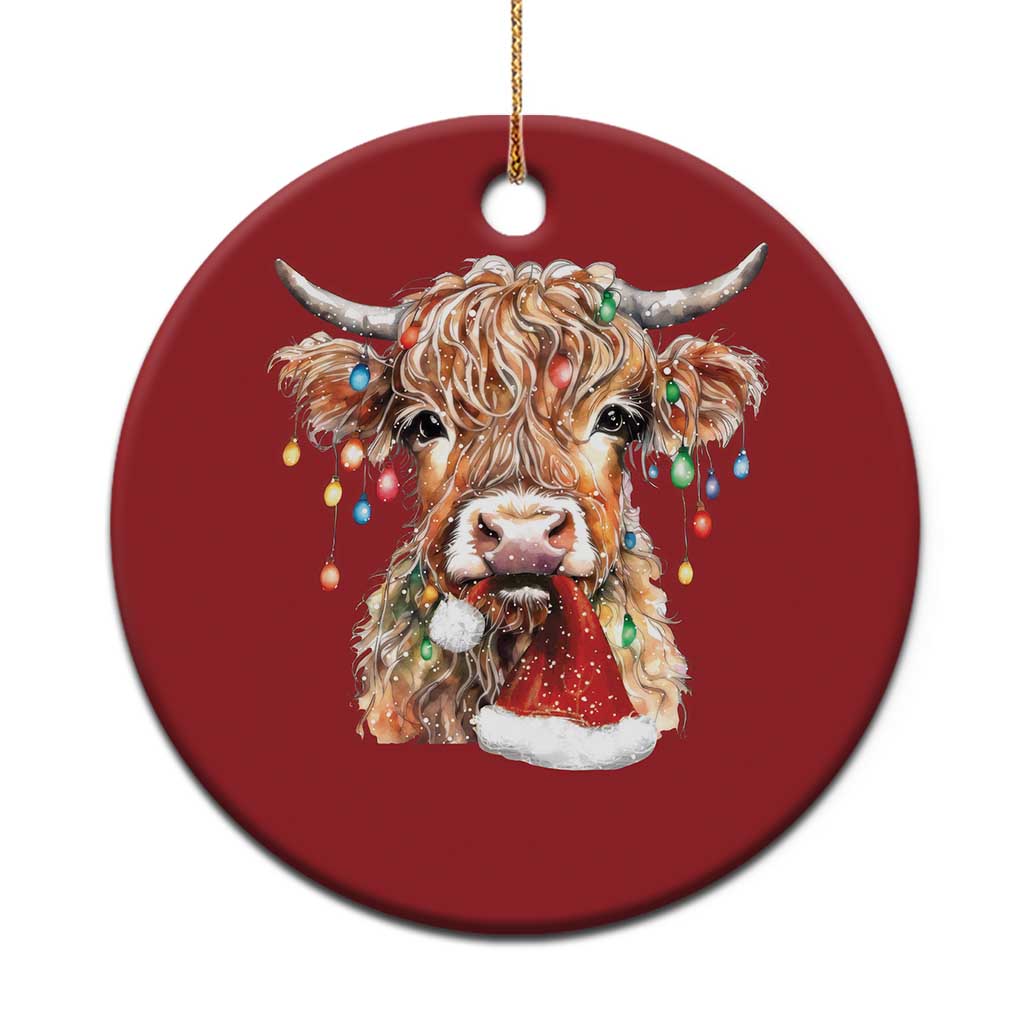 Xmas Cow Christmas Ornament Highland Cow Lights Santa Hats Farm Xmas TS10