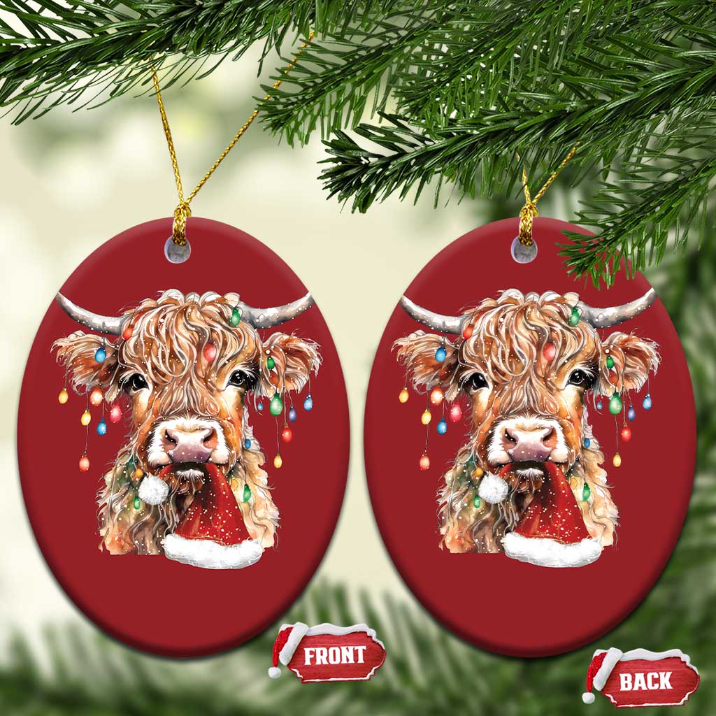Xmas Cow Christmas Ornament Highland Cow Lights Santa Hats Farm Xmas TS10
