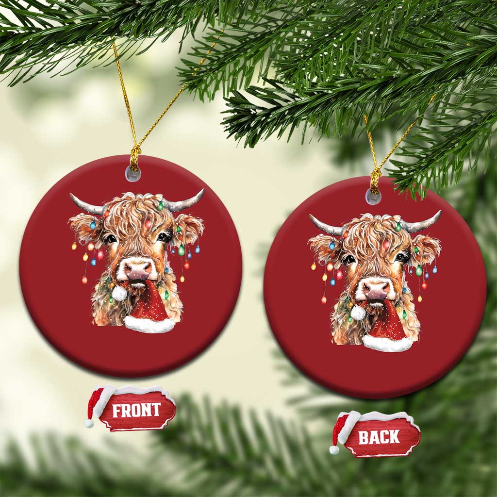 Xmas Cow Christmas Ornament Highland Cow Lights Santa Hats Farm Xmas TS10