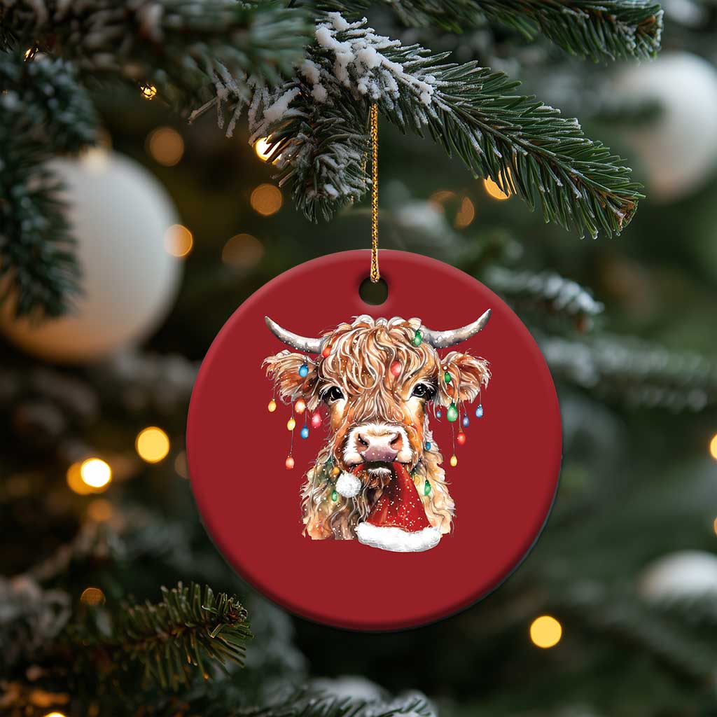 Xmas Cow Christmas Ornament Highland Cow Lights Santa Hats Farm Xmas TS10
