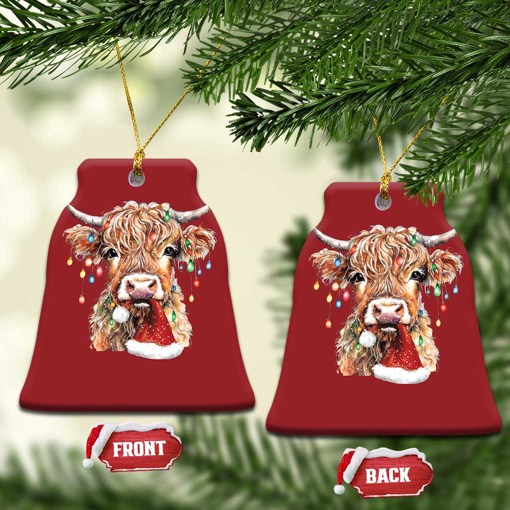 Xmas Cow Christmas Ornament Highland Cow Lights Santa Hats Farm Xmas TS10