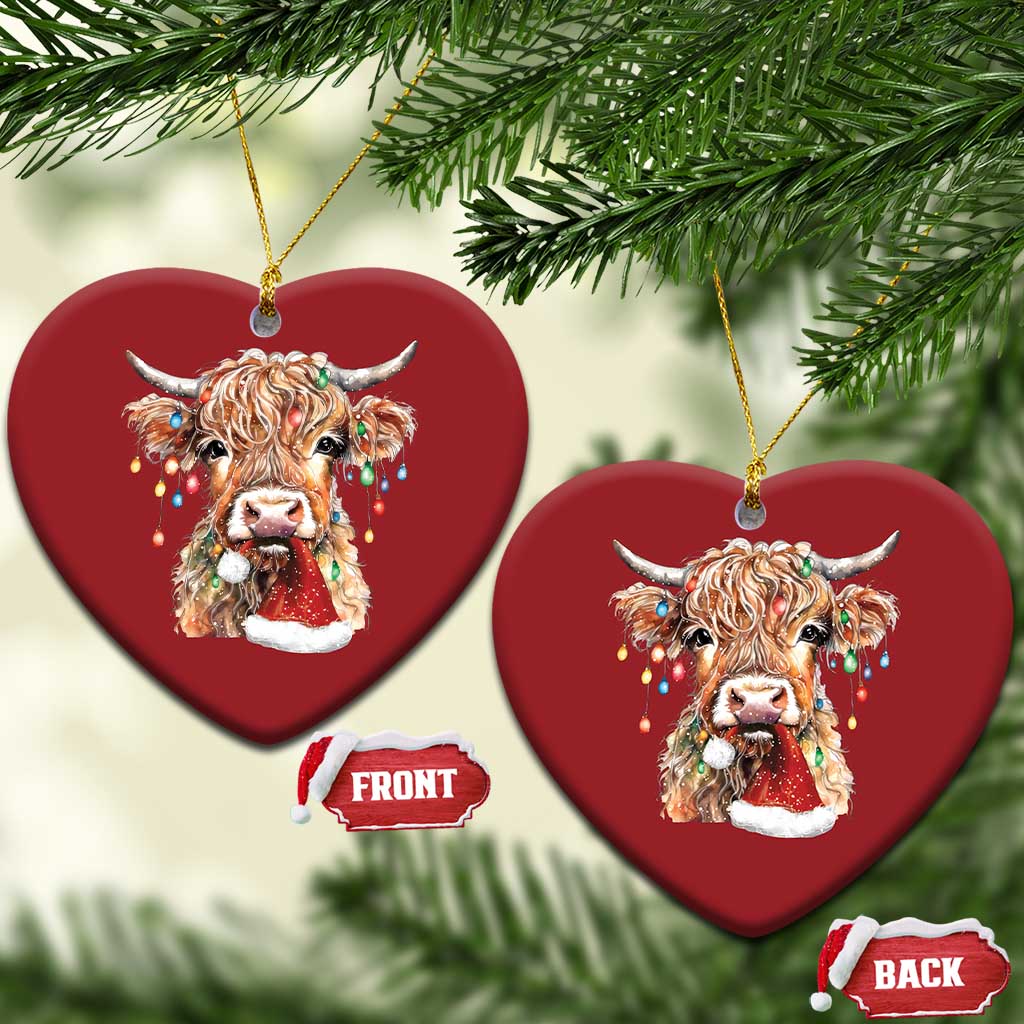 Xmas Cow Christmas Ornament Highland Cow Lights Santa Hats Farm Xmas TS10