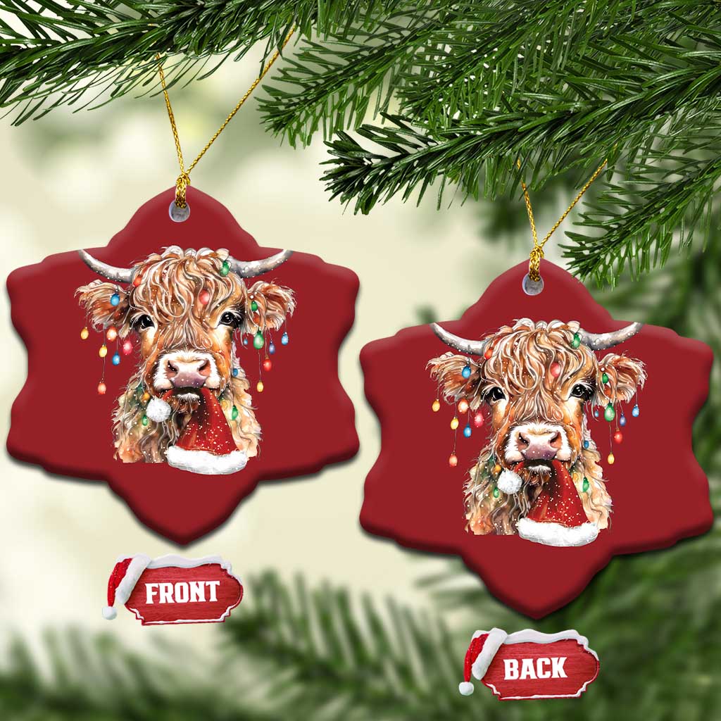 Xmas Cow Christmas Ornament Highland Cow Lights Santa Hats Farm Xmas TS10