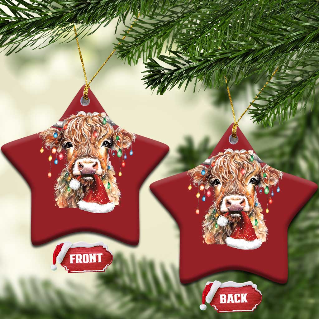 Xmas Cow Christmas Ornament Highland Cow Lights Santa Hats Farm Xmas TS10