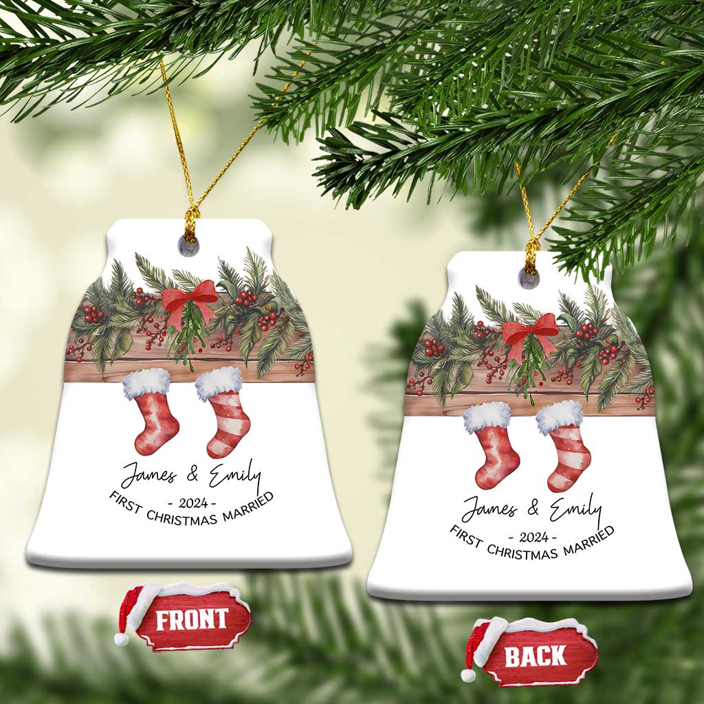 Personalised First Xmas Married Christmas Ornament Custom Name Wedding Gifts for Newlywed Couple Mr & Mrs TS10