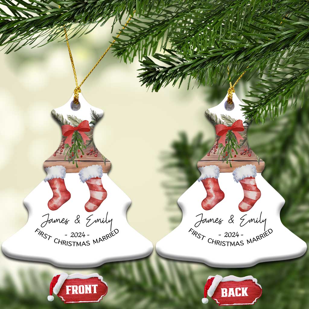 Personalised First Xmas Married Christmas Ornament Custom Name Wedding Gifts for Newlywed Couple Mr & Mrs TS10