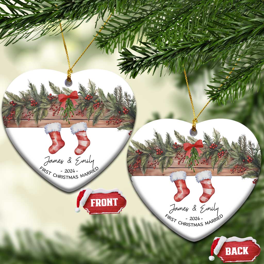 Personalised First Xmas Married Christmas Ornament Custom Name Wedding Gifts for Newlywed Couple Mr & Mrs TS10