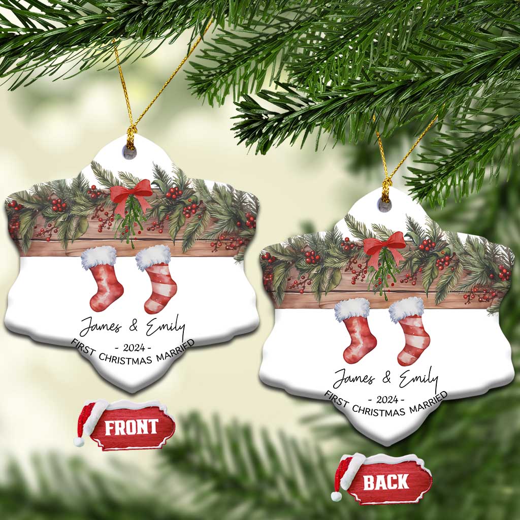 Personalised First Xmas Married Christmas Ornament Custom Name Wedding Gifts for Newlywed Couple Mr & Mrs TS10