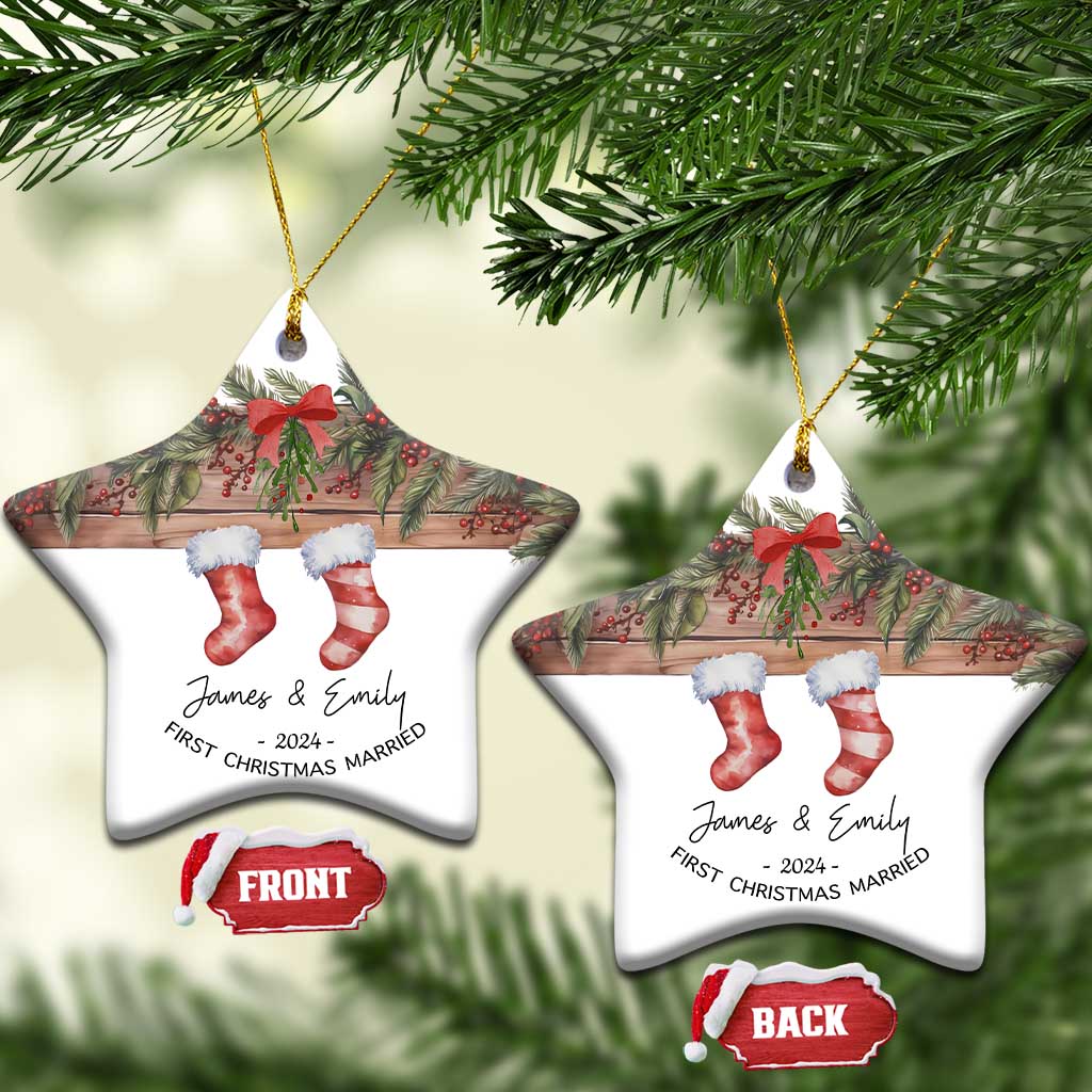 Personalised First Xmas Married Christmas Ornament Custom Name Wedding Gifts for Newlywed Couple Mr & Mrs TS10