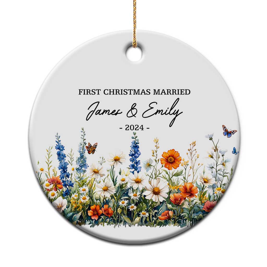 Personalised First Xmas Married Christmas Ornament Custom Name 2024 Flowers Decorations Keepsake Wedding Gifts TS10
