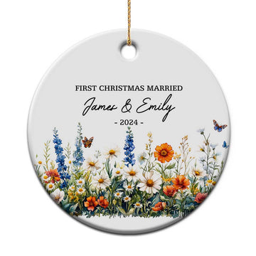 Personalised First Xmas Married Christmas Ornament Custom Name 2024 Flowers Decorations Keepsake Wedding Gifts TS10
