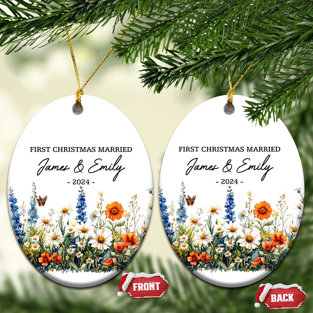 Personalised First Xmas Married Christmas Ornament Custom Name 2024 Flowers Decorations Keepsake Wedding Gifts TS10